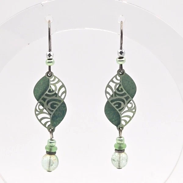 Adajio Hand-Crafted Sea Green Double Helix with Bead Drop Dangle Hook Earrings - Image 1 of 4