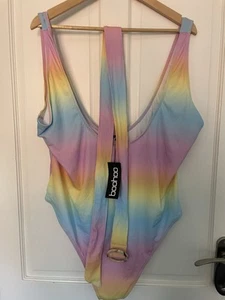 Boohoo Pastel Rainbow Belted Swimsuit – UK 26 – NWT - Picture 1 of 11