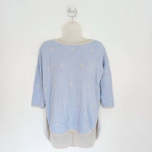 Phase Eight Wool Jumper Size XS Oversized Star Pattern Blue Grey Dip Hem Knit - Picture 1 of 13