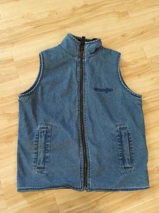 VTG Wrangler Denim Fleece Flannel Lined Work Vest Sleeveless Small UAE Made - Picture 1 of 7