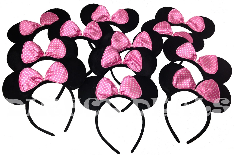 20 Minnie Mouse Ears Headbands Pink Polka Dot Bows Party Favors Birthday Mickey - Image 1 of 1