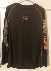 Realtree Men (M) L/S Brown Pullover Shirt OrangeBrown Camo, Antler, Logo Sleeve - Picture 1 of 5
