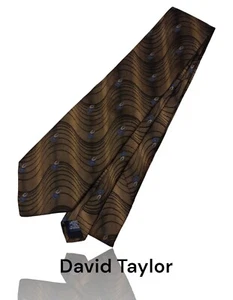 David Taylor Polyester Krawatte 57" x 3,75" braun/blau/hellbraun/schwarz Art Deco. OB-3 - Bild 1 von 6