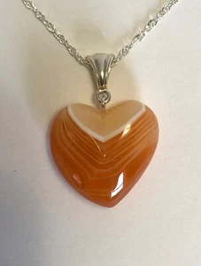 Botswana Agate Heart Pendant Sterling Silver Hand Carved One Of A Kind. - Picture 1 of 11