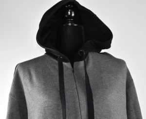 Akris Punto Talla 8 Capucha Cordón Negro Gris Cremallera Parcial Top Sudadera Larga Sl - Imagen 1 de 15