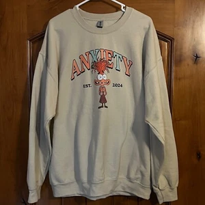 Disney Sweatshirt Tan XL Inside Out Anxiety Est 2024 Crewneck EXCELLENT! - Picture 1 of 6
