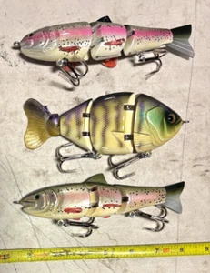 3 ct. HAND CARVED WOOD swimbait bass musky pike lures Muskie baits - Picture 1 of 1