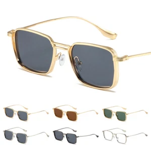 Vintage Steampunk Sunglasses Retro Trendy Metal Square Frame Sun Shades Eyewear - Picture 1 of 26