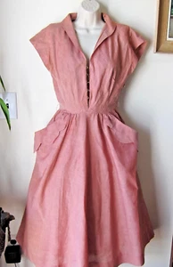 1940s Vintage Patty Ann Exclusives UNIQUE Tea Rose Dress w/Pockets, Belt, Small - Picture 1 of 20