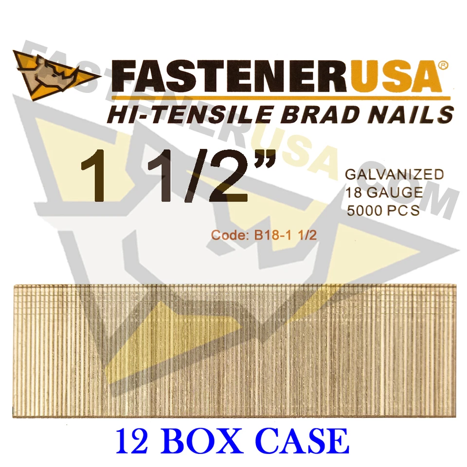 FASTENER USA 1 1/2" 18 Gauge Straight Brad Finish Nails 18 ga (5,000 ct) (Case of 12)