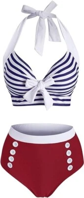 DRESSFO Women Bikini Set American Flag Halter Two Piece High Waisted Swimsuit S - Image 1 of 4