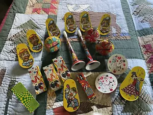 Vintage U.S. Metal Toy Mfg. Lot of 20 Noisemakers-Party Favors Minstrel Images - Picture 1 of 24