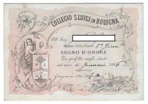 COLLEGIO S. LUIGI BOLOGNA SEGNO D'ONORE 1886 COLORE ROSA #CART - Foto 1 di 1
