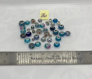 European Style Large Hole Beads Glass Acrylic Metal Lot of 40 Mixed Blues - Picture 1 of 2