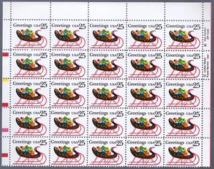 Scott #2428 Christmas Sleigh Zip Block of 25 Stamps - MNH Top - Picture 1 of 2