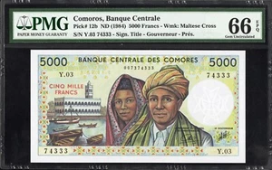 Comoros 5000 Francs P12b 1984 PMG66 Gem UNC EPQ Banknote Currency FRENCH DESIGN - Bild 1 von 2