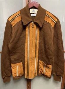 Cárdigan Suéter Lord James Vintage Marrón Rayas Gamuza Ribete Para Hombre Cremallera Completa Talla M - Imagen 1 de 5