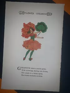Antiker Druck um 1900 - Blumenkinder - Geranie - Wohndeko Küchendeko - Bild 1 von 1