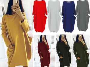 Neu Damen italienisch Lagenlook Baumwolle langärmelig Tunika Kleid rot Übergröße 10-26 - Bild 1 von 12
