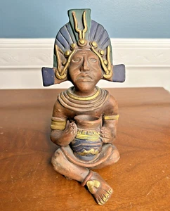 Aztec Inca Mayan Mexico Folk Art Warrior Pottery Red Clay Terracotta Pot Vase 9" - Picture 1 of 10