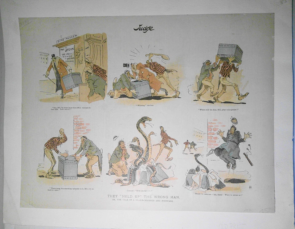 1894 They Held Up the Wrong Man - Tale of Snake-charmer. Judge Magazine original - Image 1 of 4