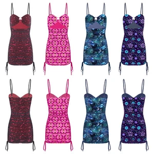 Womens Dresses Print Beachdress Sleeveless Sling Swimsuit Clubwear Mesh Cutout - Picture 1 of 44