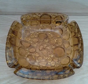 Vintage Libbey MCM Honey Amber Bubble Glass Ashtray Trinket Tray 6" - Picture 1 of 10