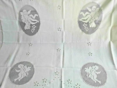 Pregiatissima tenda purissimo lino ricamo Filet e punto inglese a mano 210x300cm - Immagine 1 di 4