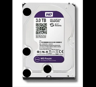 Western Digital Purple 3TB WD30PURX 64MB SATA 3.5" Internal Desktop HDD PC CCTV - Image 1 of 4
