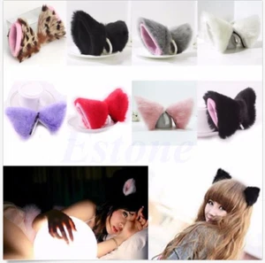 Anime Neko Hair Clip Cosplay Halloween Party Cat Fox Ears Long Fur Orecchiette - Picture 1 of 15