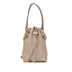 Fendi 8BS010 Handbag Shoulder Bag Leather Gray Ladies Gold Drawstring F/S Japan - Picture 1 of 13