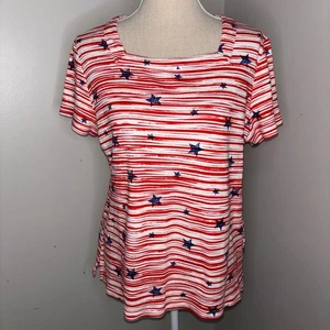 Kim Rogers Rojo Blanco y Azul Rayas Con Estrellas Camiseta Manga Corta Talla XL - Imagen 1 de 7