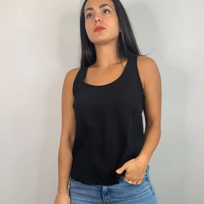 Regata Lush preta assimétrica cetim gola redonda TAMANHO XS - Imagem 1 de 4