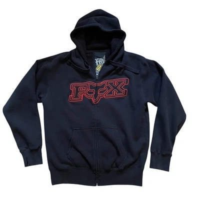 Sudadera con Capucha Fox Racing De Colección Para Hombre Grande Y2K Negra Forrada Sherpa Cremallera Completa Bordada Foto 1 de 4