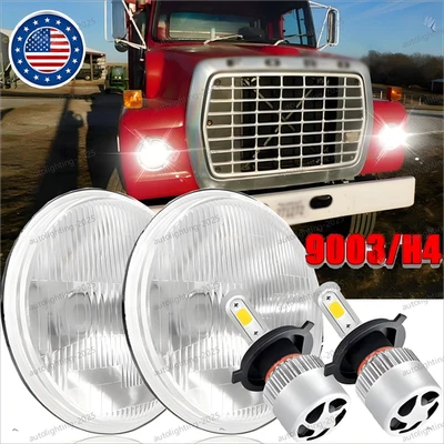 Round 7"INCH Chrome LED Headlight Projector For Ford LN7000 LN8000 LN9000 Trucks - Image 1 of 4