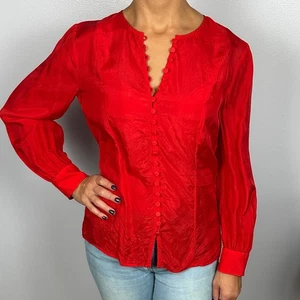 Blusa J.Crew Roja Audaz Romántica Muchos Abotonados Manga Larga Ligera Talla 4 - Imagen 1 de 5