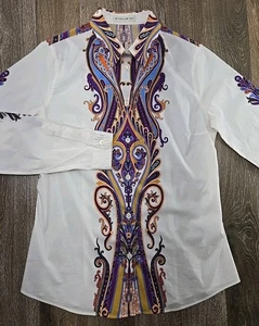 Etro Made in Italy Baumwolle Hemd mit Knopfleiste weiß bunt Paisley Damen 42 US 6 - Bild 1 von 10