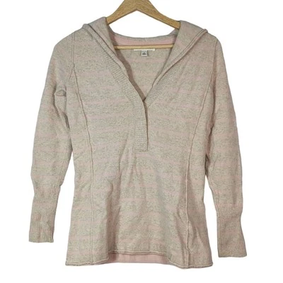 Suéter Banana Republic Rosa Marrón Rayas Medianas Cuello en V Lana Mezcla Cachemira Capucha Foto 1 de 4