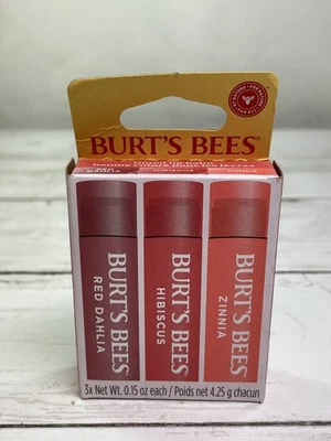 Bálsamo labial tintado Burt's Bees - Juego de 3 - Zinnia, hibisco, dalia roja - NUEVO Foto 1 de 2