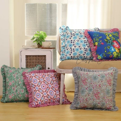 Assorated Lot Ruffled Square Block  Print Pillow case Boho Home Decorative Throw - Image 1 of 4