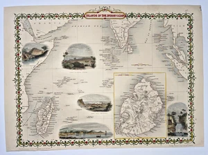 INDIAN OCEAN CEYLON MAURITIUS MADAGASCAR 1851 JOHN TALLIS NICE ANTIQUE MAP - Picture 1 of 7