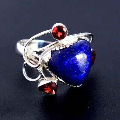 Anello in argento sterling 925 con pietre preziose trilioni di lapislazzuli... - Immagine 1 di 4
