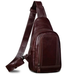 Genuine Leather Sling Bag Crossbody Shoulder Sling Backpack Chest Purse (Burg... - Picture 1 of 6