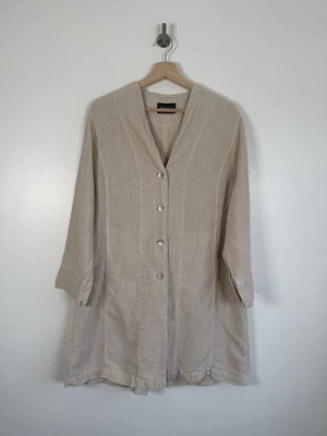 OSKA Jacket Womens Size 1 UK 10 Linen Beige Long Coat Boxy Lagen Artist Layering - Image 1 of 4