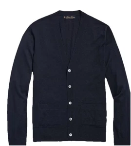 NUOVO maglione cardigan Brooks Brothers manica lunga lana merino blu navy taglia L - Foto 1 di 9