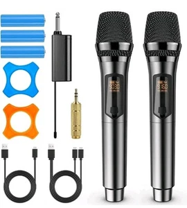 Saiyin UHF Wireless Dual Handheld Microphones - Rechargeable Receiver NIB - Picture 1 of 6