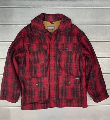 Woolrich Mackinaw Jacket Mens Large Red Buffalo Plaid Lined Wool Hunting - Image 1 of 4