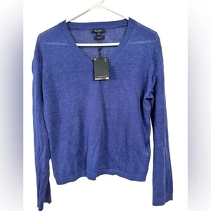 Massimo Dutti 100% Linen Royal Blue V Neck Sweater size XS NWT - Picture 1 of 7