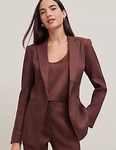 ANN TAYLOR RICH WALNUT PETITE GEKERBT EIN KNOPF LEINENMISCHUNG BLAZER JACKE 12P - Bild 1 von 9