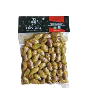 500 g grüne griechische Oliven, gemischt mit Pfeffer und Olivenöl, mit Stein - Bild 1 von 4